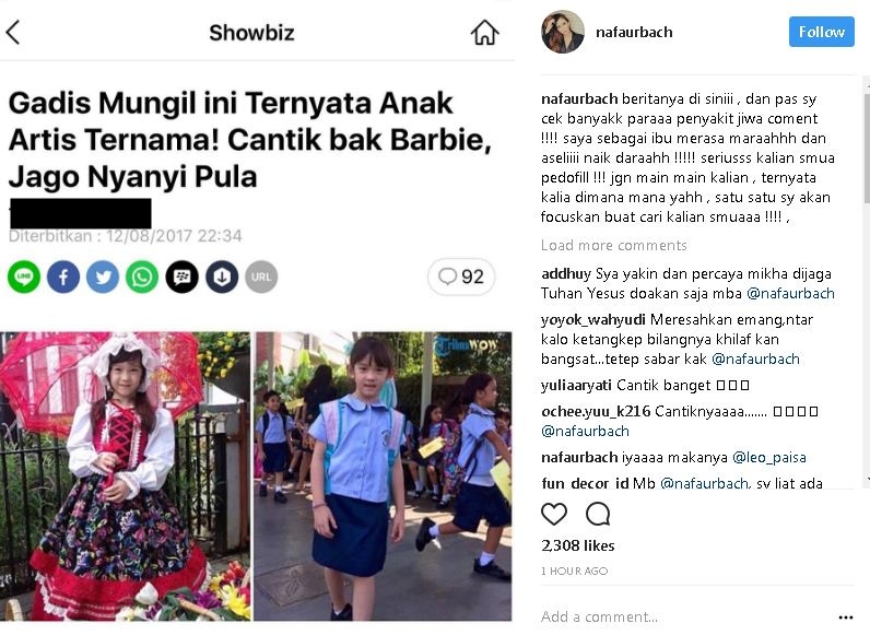Menganggap anaknya diincar pedofil, Nafa Urbach ngamuk 