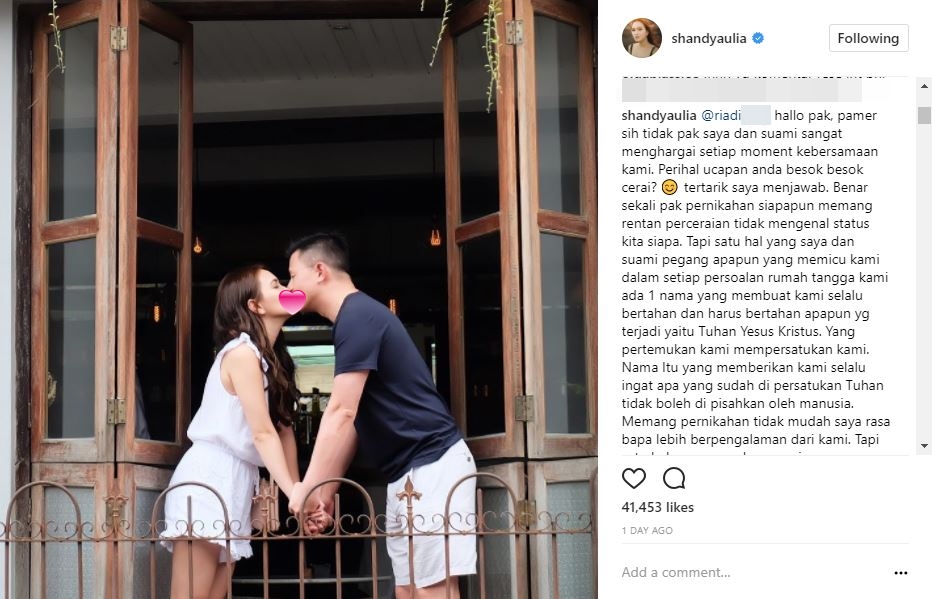 Potret mesra sama suami dicibir, balasan Shandy Aulia ini sangat bijak