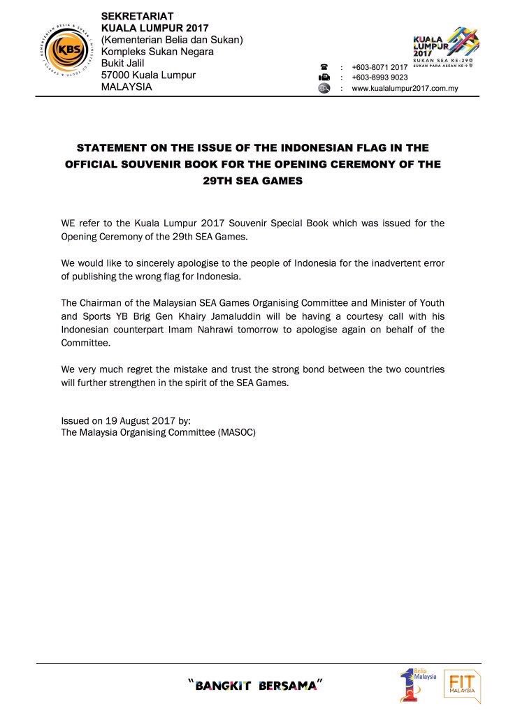 Menpora Imam Nahrawi berang, Malaysia cetak terbalik bendera Indonesia