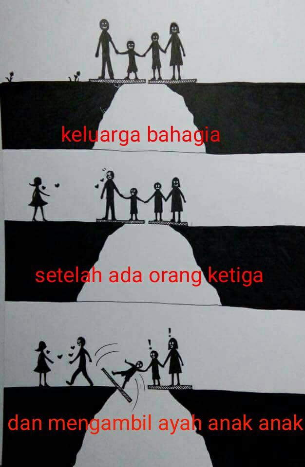 Ilustrasi menyentuh keluarga sebelum dan sesudah adanya orang ketiga