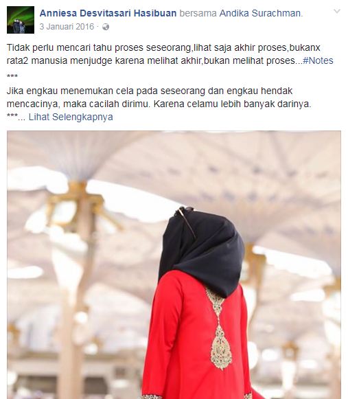 7 Status Anniesa Hasibuan ini inspiratif, tapi kok terciduk polisi?