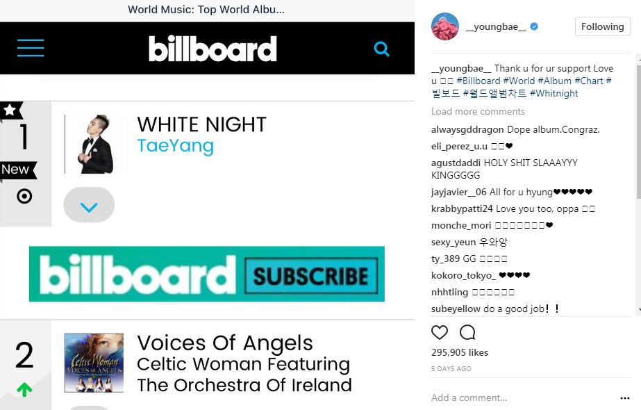 Taeyang Big Bang rilis White Night, masuk chart Billboard & iTunes