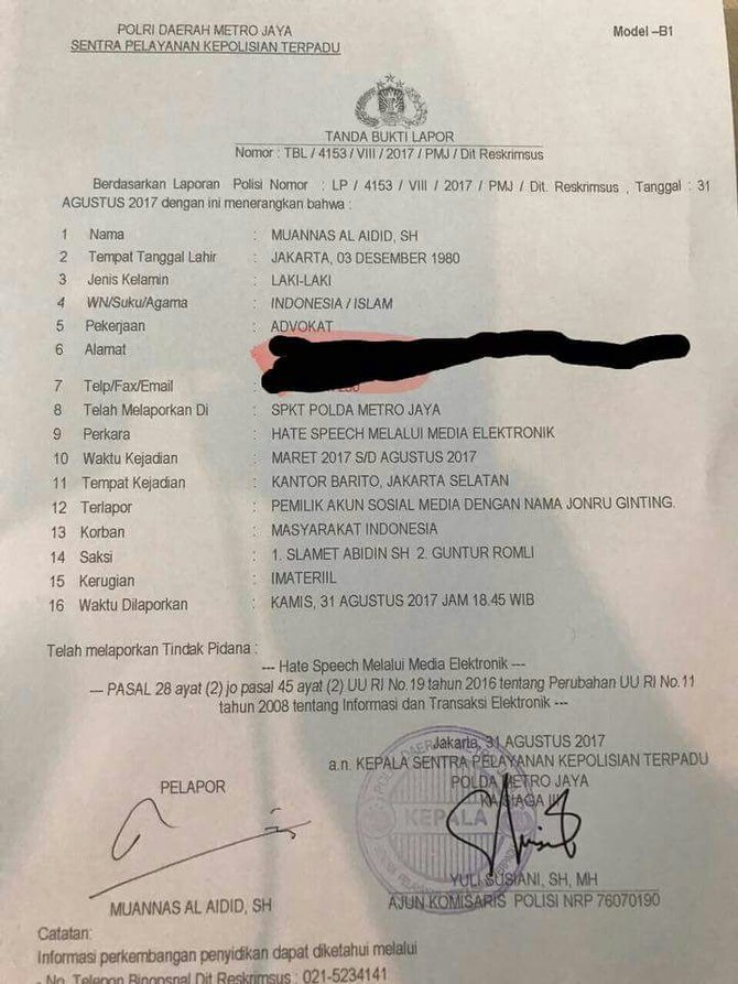 Jonru dilaporkan ke polisi karena ujaran kebencian