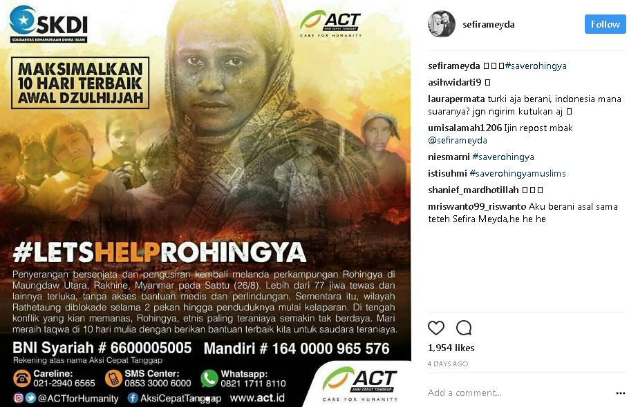 6 Seleb Tanah Air ini doakan korban Rohingya lewat postingannya