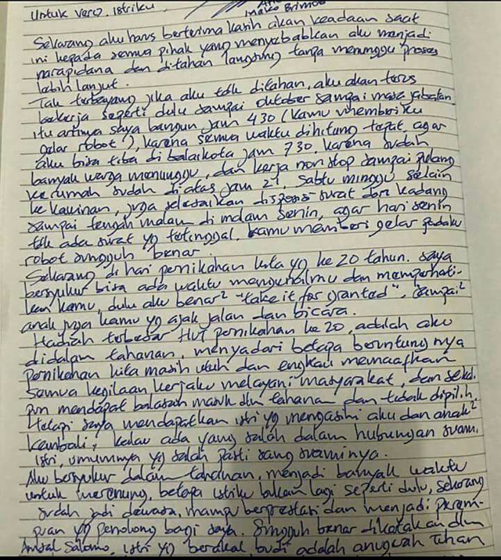 Surat Ahok untuk Veronica di hari ultah pernikahan ke-20, bikin haru