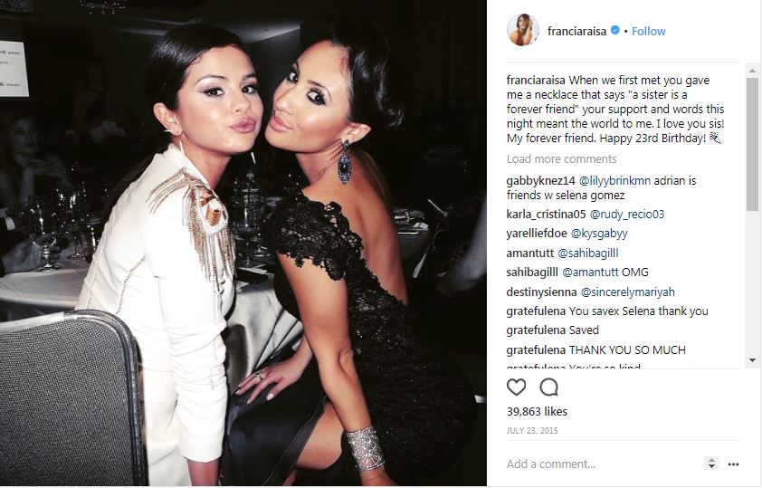 Francia Raisa, sosok yang rela donorkan ginjalnya untuk Selena Gomez