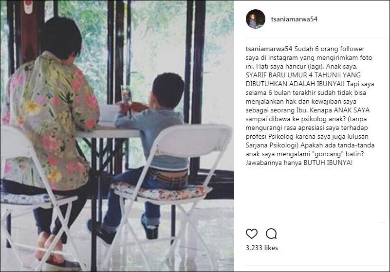 Tidak diberi kesempatan bertemu anak, ini curhatan pilu Tsania Marwa