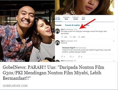 Dituduh bandingkan film G30S dengan Miyabi, ini klarifikasi Uus