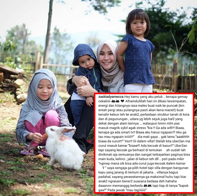 Ajak sang anak liburan ke puncak, pola asuh Zaskia Mecca tuai pujian