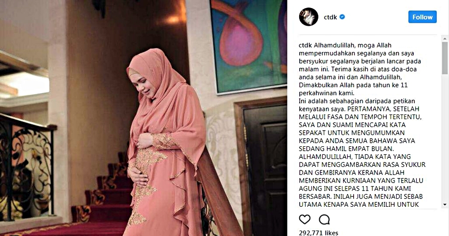 Setelah 11 tahun menikah, Siti Nurhaliza kini hamil empat bulan