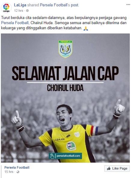 Kiper Persela berpulang, ini 4 ucapan duka dari dunia internasional