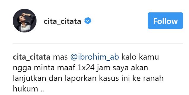 Gara-gara dituding kasar akun IG ini, Cita Citata ancam lapor polisi