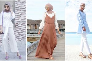 8 Ide outfit hijaber untuk ke pantai yang nyaman & simpel, cobain yuk