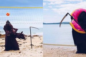 10 Gaya 'malaikat maut' saat di pantai, butuh liburan juga