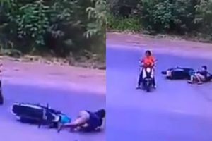 Usai bikin pemotor lain celaka, emak-emak ini kabur dengan santainya