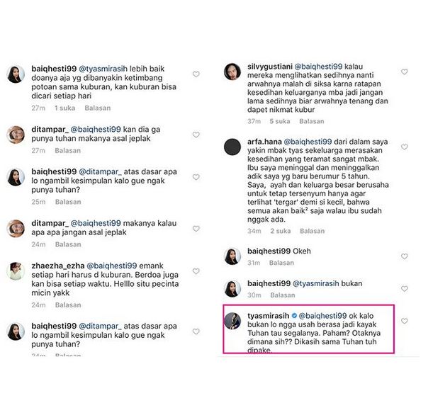 Disindir tak sedih, Tyas Mirasih tampak geram dengan komentar warganet