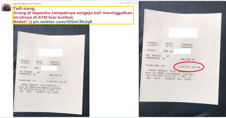 Sadis, struk ATM sisa saldo 1 miliar ini bikin warganet berandai-andai