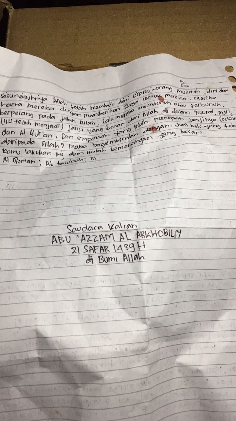 Penyerang Polres Dharmasraya Sumbar tulis surat pesan jihad