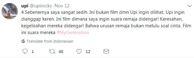 Kecewa dengan sensor film My Generation, ini kicauan Upi Avianto