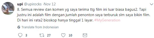 Kecewa dengan sensor film My Generation, ini kicauan Upi Avianto