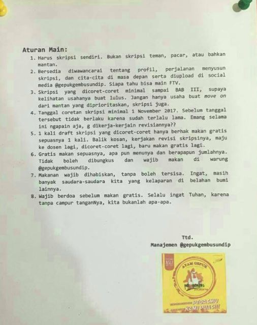 Warung ini gratiskan makan mahasiswa yang skripsinya dicoret dosen