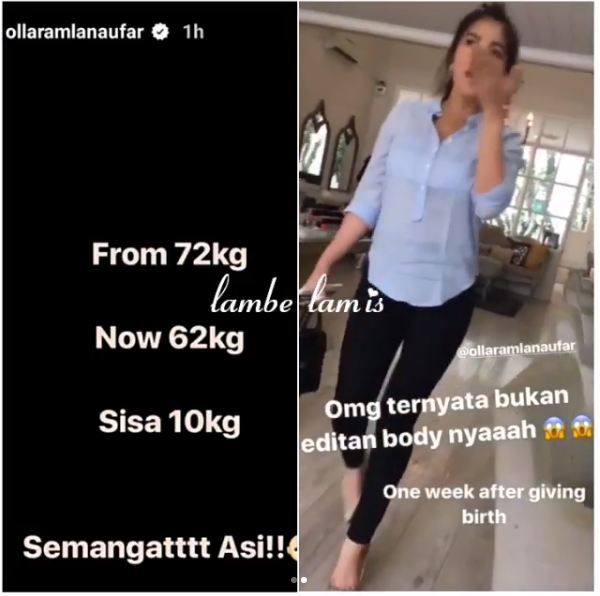 Cuma hitungan hari, berat badan Olla Ramlan turun 10 kg usai lahiran