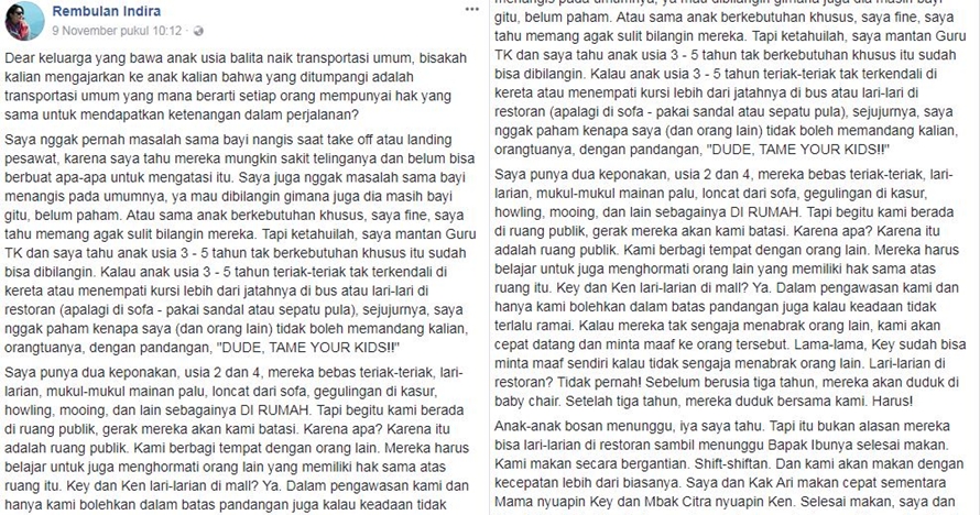 Pro-kontra menanggapi kelakuan anak yang mengganggu di ruang publik