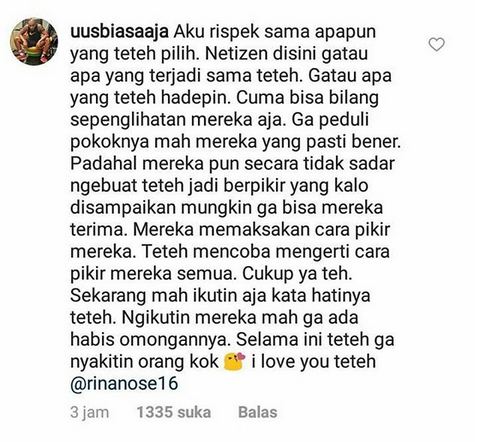 Usai komentari Rina Nose lepas hijab, Uus temui pelaku hate speech