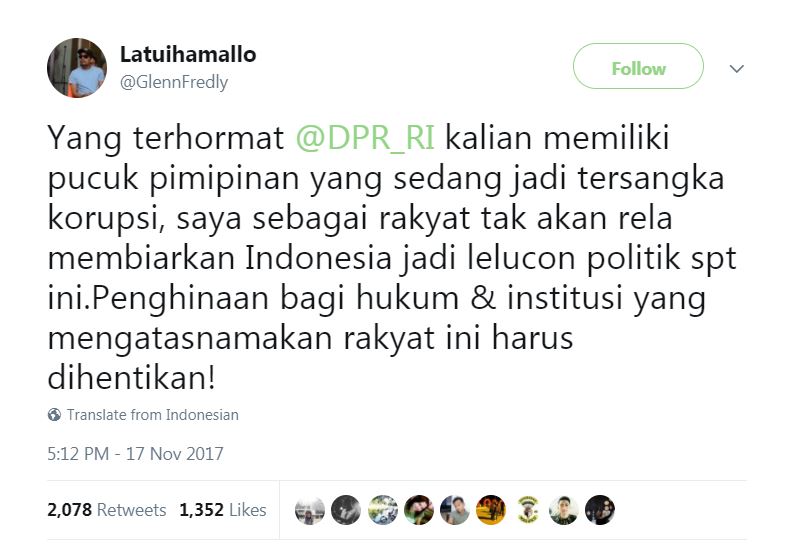 Soal kasus Setnov, Glenn Fredly tak rela negara jadi dagelan politik