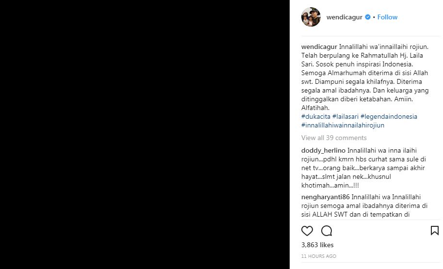 Laila Sari meninggal dunia, ungkapan 6 seleb ini bikin makin sedih