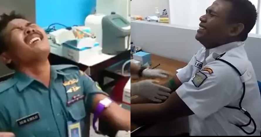 Ekspresi tentara vs satpam saat disuntik, jeritan siapa paling garang?