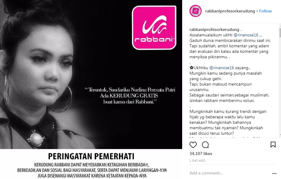 Bagikan kerudung gratis untuk Rina nose, Rabbani dihujat warganet 