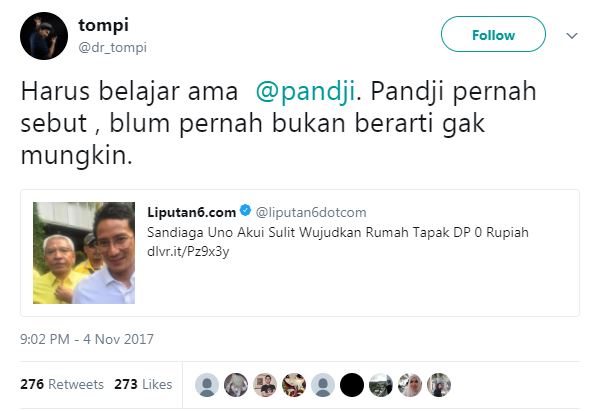 6 Cuitan kritis Tompi terhadap pemerintahan Anies-Sandi