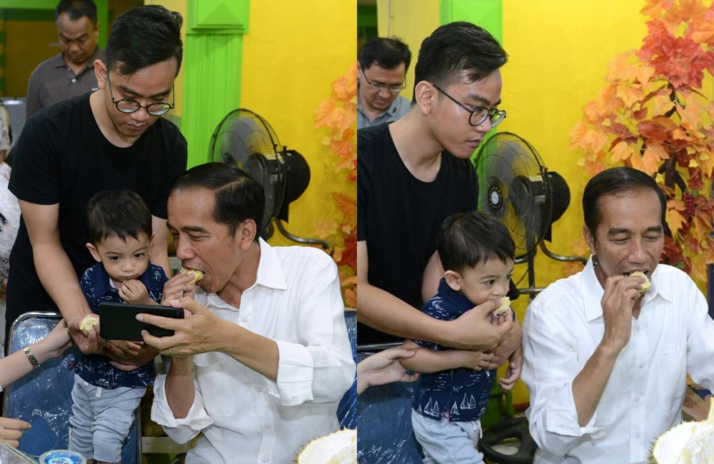 Momen kekompakan Jan Ethes makan durian bareng sang kakek Jokowi