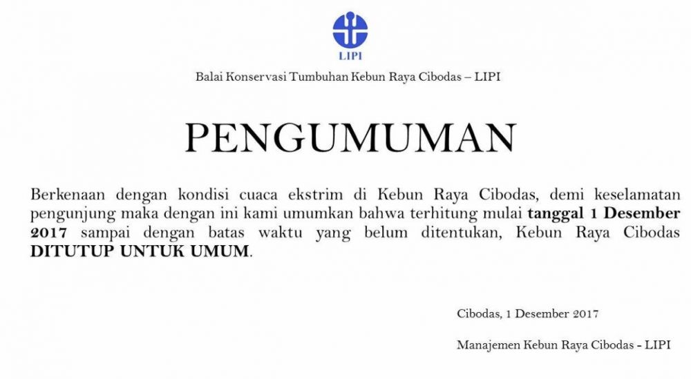 8 Foto kondisi Kebun Raya Cibodas yang ditutup karena cuaca ekstrem