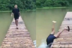 Viral pria meliuk-liuk bak model di jembatan, endingnya bikin ngakak