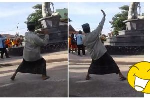 Aksi pria bersarung ikuti gerakan senam aerobik ini bikin ngakak