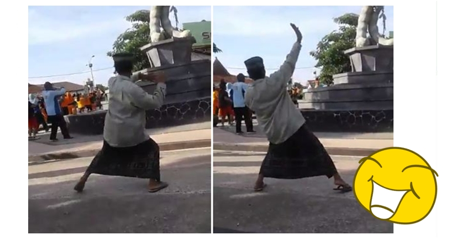 Aksi pria bersarung ikuti gerakan senam aerobik ini bikin ngakak