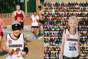 Nenek ini perkasa sekali, usia 85 tahun masih ikut lomba maraton