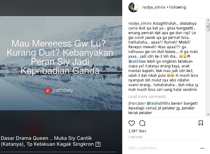 Curhat suaminya diam-diam nikah lagi, Nadya Almira sindir pelakor