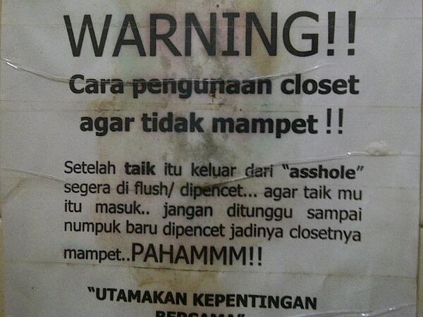 12 Peringatan di toilet ini kocaknya bikin lupa kalau lagi kebelet
