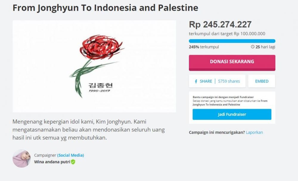 Kenang Jonghyun, fans K-Pop Indonesia galang dana untuk Palestina