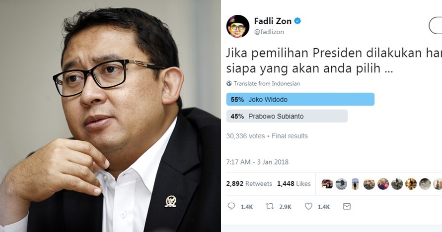 Hasil survei Fadli Zon yang menang Jokowi, respons warganet kocak
