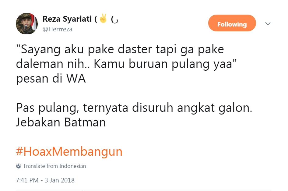 11 Cuitan kocak #HoaxMembangun ini bikin ceria harimu