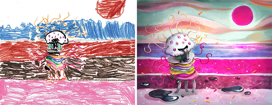 Seniman ubah 14 gambar karya anak-anak ini jadi ilustrasi keren 