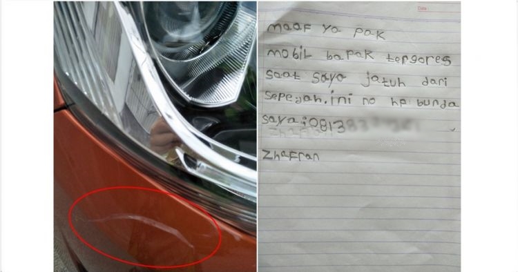 Viral, anak 6 tahun tulis memo ke pemilik mobil yang tergores sepeda