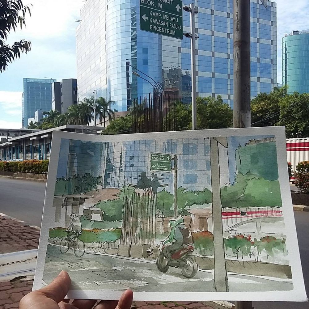 10 Sketsa indah pemandangan kota Jakarta, mirip banget sama aslinya