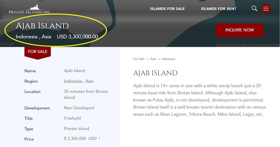 Situs ini jual Pulau Ajab di Indonesia seharga Rp 44 Miliar