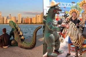 10 Editan foto uniknya keliling dunia bareng Godzilla, kreatif banget