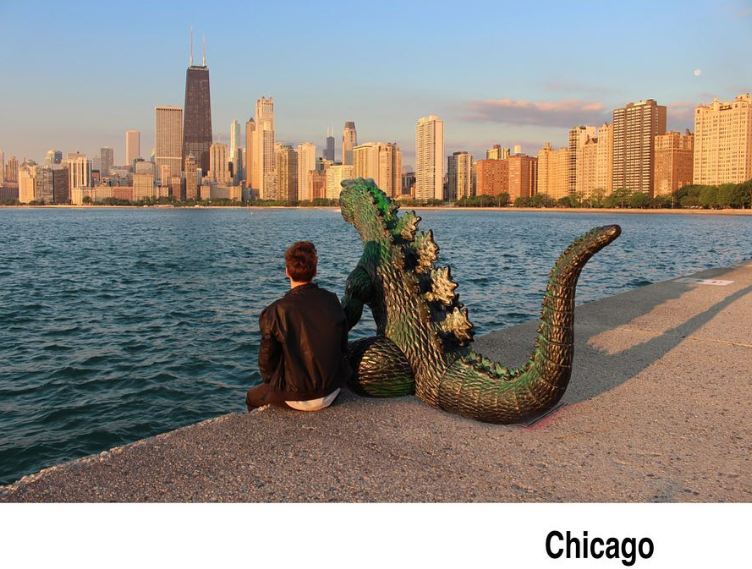 10 Editan foto uniknya keliling dunia bareng Godzilla, kreatif banget